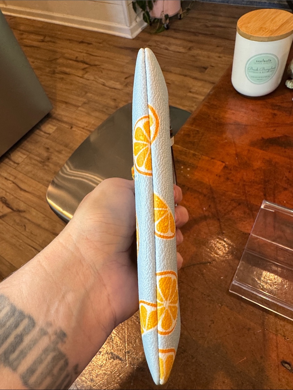 Coach Light Blue Wristlet with Orange Slice Print - Picture 7 of 13